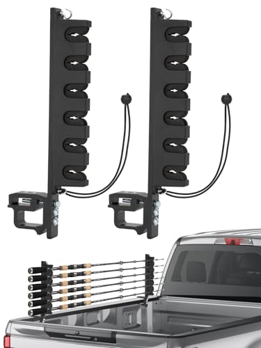 Upgraded Truck Bed Fishing Rod Rack Holds 6 Rods Secure C-Clamp No-Drill Horizontal/Vertical Mount Fishing Rod Holder Fits Most Pickup Trucks 1 Pair