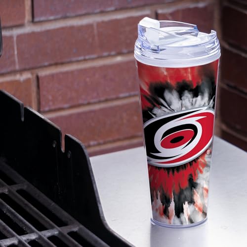 Image of Rico Industries NHL Hockey Team Color Tie Dye 24oz Metallic Acrylic Tumbler with Hinged Lid, Officially Licensed Double Wall Tumbler with Straw
