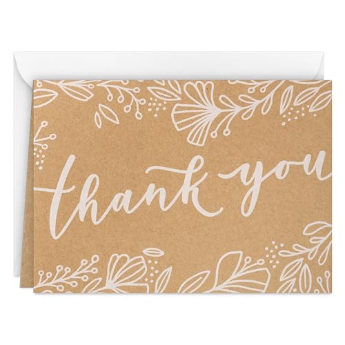 Image of Hallmark Bulk Kraft Thank You Notes (100 Blank Cards with Envelopes) for Weddings, Engagement Parties, Bridal Showers