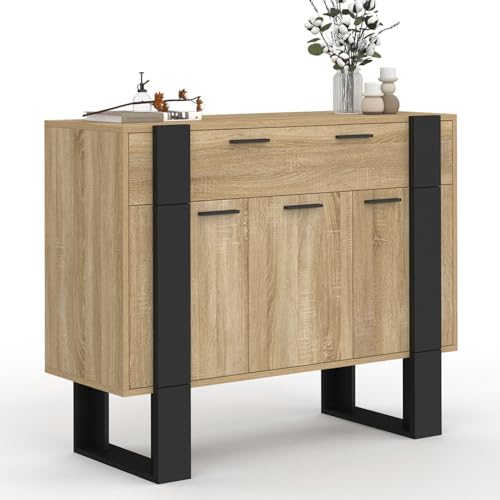 IDMarket Phoenix - Aparador (100 cm, 3 puertas y 1 cajón, madera y negro