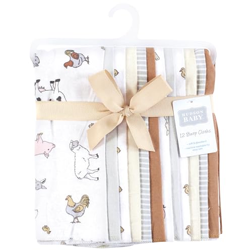 Image of Hudson Baby Unisex Baby Flannel Burp Cloth 12pk, Farm World, One Size