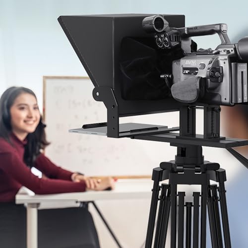 Image of 13-Inch Teleprompter with Remote Control & APP, HD Wide-Angle Beam Splitter Glass, Adjustable Height Design, Designed for DSLR & Mirrorless Camera Recording