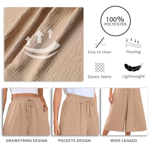 Bestbee Womens Plus Size Capri Palazzo Pants Dressy Casual Wide Leg Pant Gaucho Capris with Pockets, XL, Black-White Flower