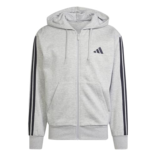 adidas Men's Essentials 3-Stripes Fleece Hoodie, Medium Grey Heather, XL