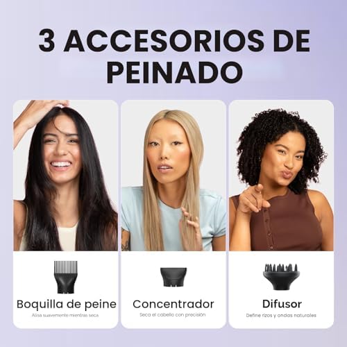 Wavytalk Hair Dryer with Diffuser — side view showing full product dimensions