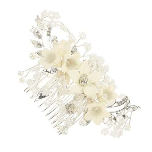 PLAFOPE 花の花嫁の頭飾り ヘアコームクリップ ブライダルヘアリボンクリップ 花嫁になる 魅力 花嫁化粧バッグ 結婚式の髪 スリッパ 女性 結婚式用の髪のつる 花嫁介添人 装飾 樹脂 白い