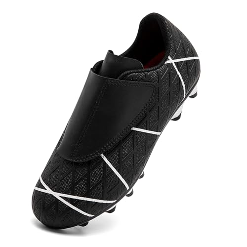 Unitysow Chaussures de Football Garçon Spike Crampons Professionnel Antidérapant Athlétisme Entrainement Chaussures de Sport Enfant Chaussures de Foot,Noir...