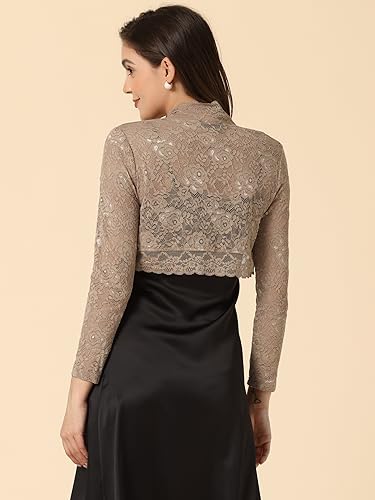 Image of Allegra K Women's Elegant Crop Cardigan Sheer Floral Lace Bolero Shrug Top