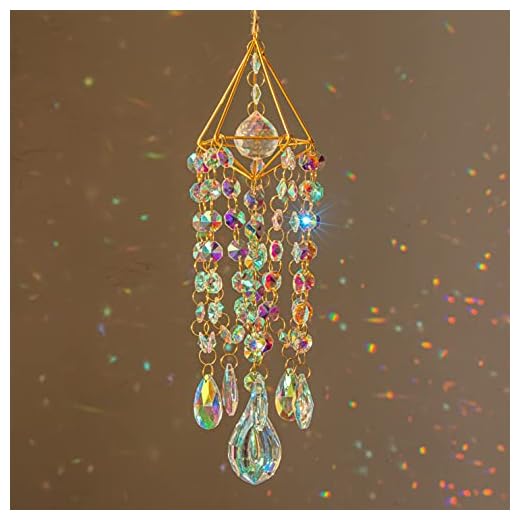 HDCRYSTALGIFTS Crystal Suncatchers for Window Hanging Wind Chime Style Garden Sun Catchers with Crystals Rainbow Maker Indoor Outdoor Decor Handmade Gold Plated