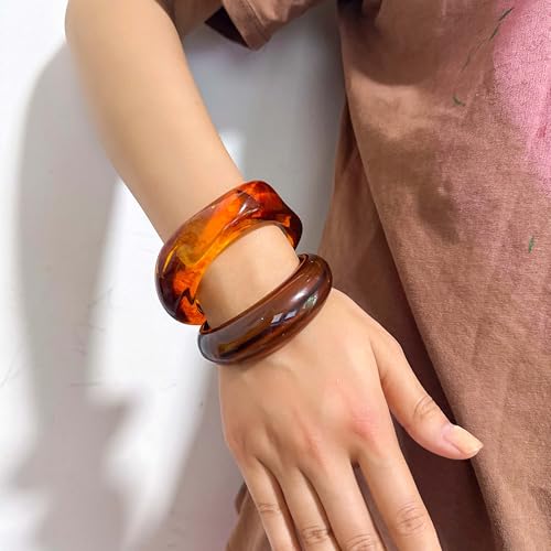 2PCS Chunky Acrylic Bracelet for Women Large Square Resin Cuff Vintage Open Bangle Bracelets Wide Geometric Jewelry3