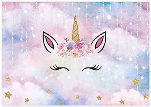 Allenjoy Purple Unicorn Backdrop for Girl Birthday Party 5x3ft Pink Silver Sky Gold Star Glitter Horn Magical Unicornio Theme Baby Shower Banner Kids Bday Photography Background Photo Booth Props