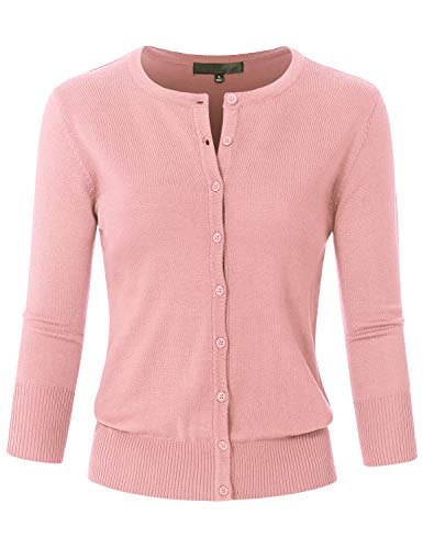 Image of Women's 3 /4 Sleeve Crew Neck Button Down Stretch Knit Cardigan Sweater (S-3XL)