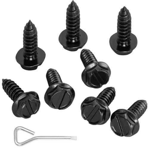 QiqaMole 8PCS License Plate Screws for Car, Rustproof Stainless Steel Screws, License Plate Bolts, Stainless Fasteners for License Plates with Screwdriver (Black, 8 PCS)