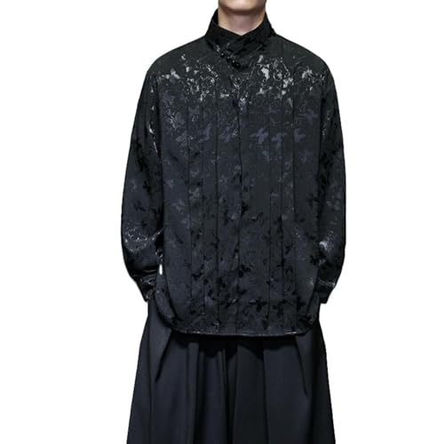 Chemise jacquard homme col montant rétro chinois chic et décontracté