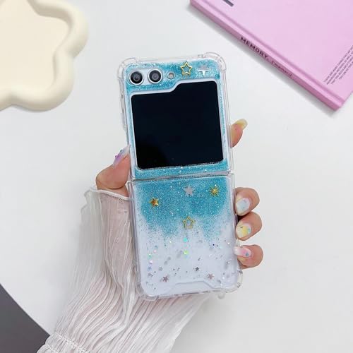 Coque Galaxy Z Flip 3 silicone bleu transparent antichoc à paillettes étoiles