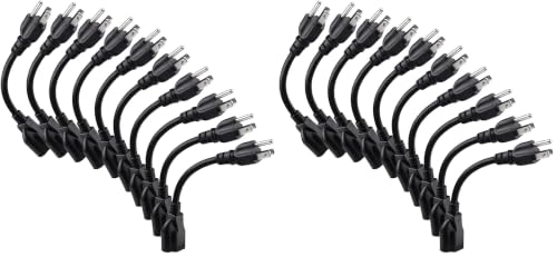 Image of [ETL Listed] Miady Short Power Extension Cord Outlet Saver, 16AWG /13A, 3 Prong (20 Pack, Black, 8 Inch)