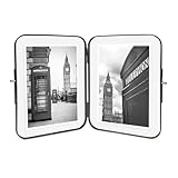 Isaac Jacobs 5x7 Vintage Style, Double-Sided Round-Edged Brass & Glass Metal Floating Picture Frame with Locket Closure (Vertical), Made for Tabletop Display (5x7, Black)