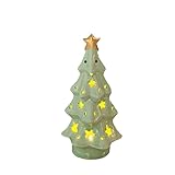 Christmas Tree Night Light Decoration Small Ceramic Christmas Tree Decorative Ornament, Cute Figurine Light Festival Home Office Decoration for Christmas Gift (Star Topper)