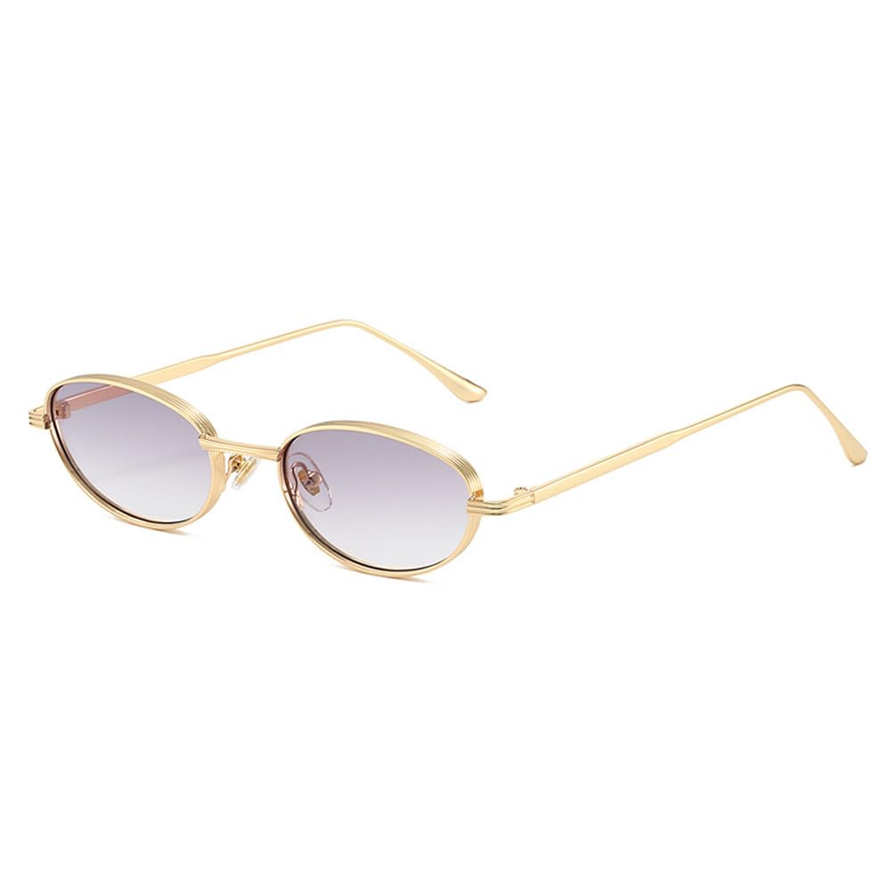 Gafas de sol ovaladas de metal para hombre y mujer, con lentes rosas, montura pequeña, estilo punk, protección UV400.