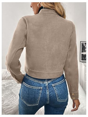 GORGLITTER Women's Zip Up Crop Jacket Faux Suede Long Sleeve Cropped Cargo Jacket Outerwear Trendy Jackets 20253