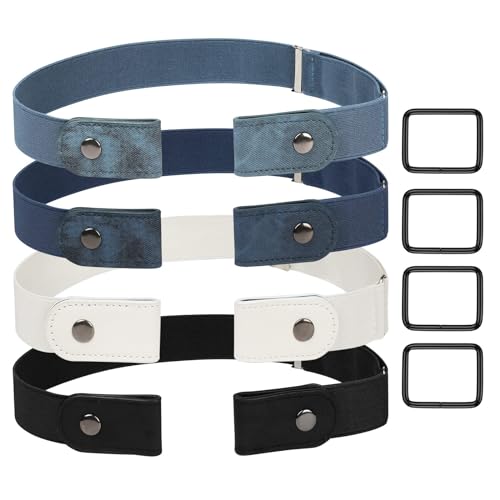 Image of CoKeeSun 4 Pcs No Buckle Belts for Women Elastic Belt Buckle Free Invisible Ladies Belts Adjustable Unisex Waist Belt for Jeans Pants Dress, 4 Colors (2xl)
