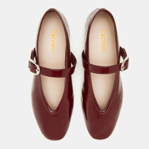 Pazzion Women's Cute Easy Buckle Strap Mary Jane Flats Closed Rounded Toe V Cut Flat Shoes for School Ballroom Dress Size 4-16 US2