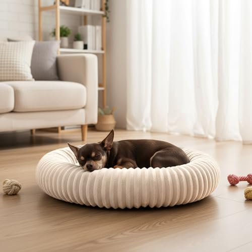 4L Textil Luna Kuscheliges Hundebett mittelgroße Hunde BEIGE Katzen Bettchen flauschig Hundekörbchen mittelgroße Hunde Hundekorb für Welpen Hundekissen Katzenkörbchen waschbar (75x65 cm, Beige)