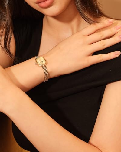 Image of FIYTA Women's Watch - Elegant Gold Small Square Luxury Watch with Sapphire Crystal; 316L Stainless Steel Jewelry Bracelet, Timeless Gift for Her, Mother's Day, Gift Box Included