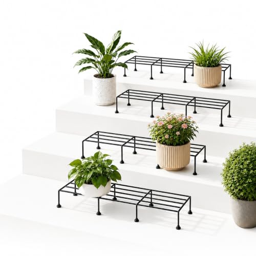 Image of SR Pack of 4 Premium Rectangular Anti-Rust Metal Plant Stand Set - Stylish Black Stands for Indoor, Outdoor, and Balcony Use (Pack of 4)