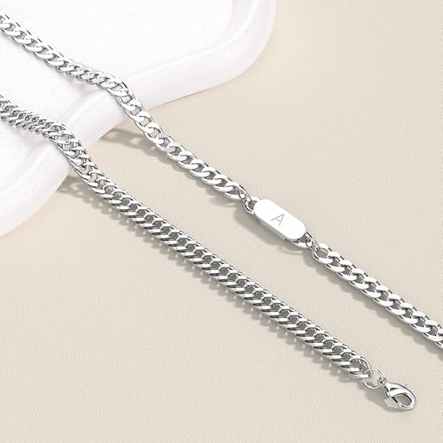 Pulsera cubana con letra inicial 2PCS acero inoxidable miniatura 4
