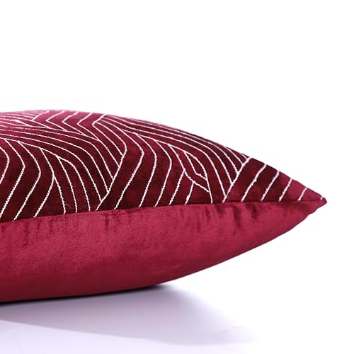 Image of Home - The Best is for You Burgundy Velvet Embroidered Cushion Cover | Pack of 2, 18x18 Inch