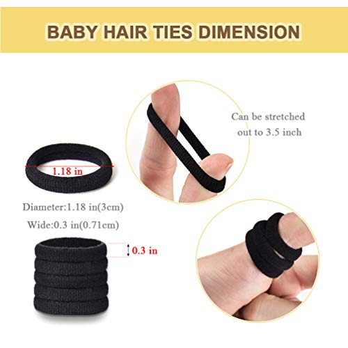 Baby Hair Ties, 120 Pieces 1.18 Inch Cotton Toddler Hair Ties For Kids Girls, Seamless Cute Small Black Hair Ties For Women Thick Hair (Black) #TOP2