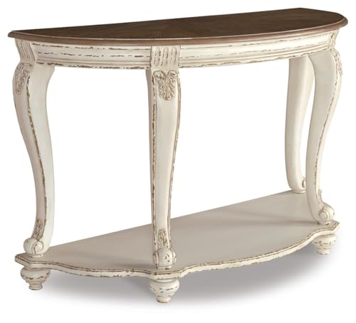 Signature Design by Ashley Realyn French Country Semi-Circle Console Table, White & Brown