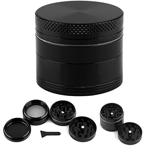 CellDeal Herb Grinder Mill Metal Aluminium Teeth Compact 40mm 4 Part Black Cover