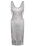 Picture of BABEYOND 1920s Flapper Dress V Neck Sequin Beaded Dress Roaring 20s Gatsby Fringe Party Dress, Gray, Small