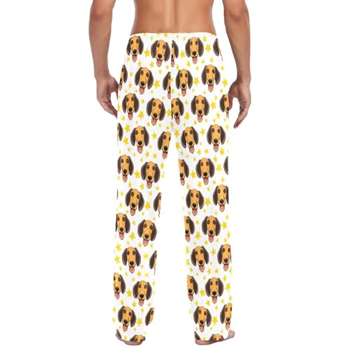Men's Cute Dog Pajama Pants with Pockets - Straight Fit Cotton Sleep Bottoms for Lounge & Nightwear#7813