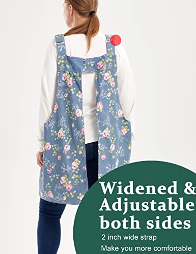 Apronner No Ties Plus Size Aprons For Women With Pockets Cotton Linen Baking Kitchen Cooking Rose Flower #TOP2