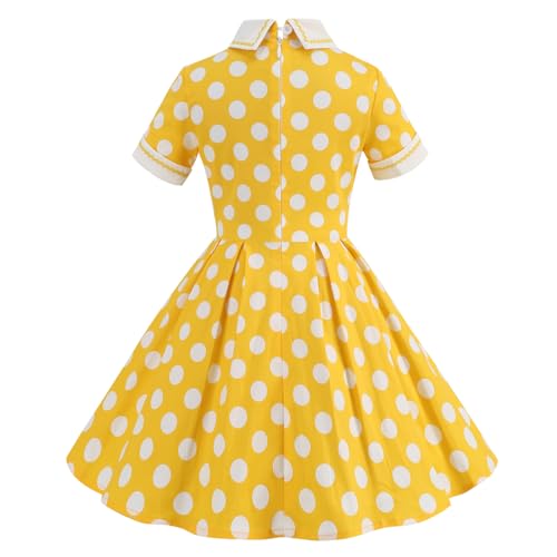ABAFIP Girls 1950s Vintage Polka Dot Dress Short Sleeve Cap Sleeve Floral Print Retro 50s Swing Dresses2