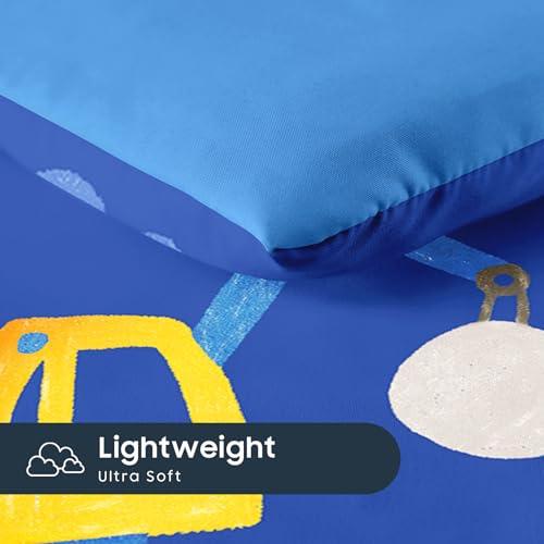 Image of Wake In Cloud - Toddler Bedding Set for Boys, Construction Car Excavator Truck, 4 Pieces Soft Crib Bed Set Including Comforter, Sheets and Pillowcase, Blue