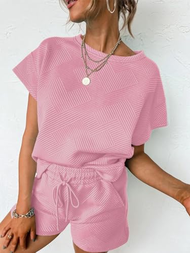 Image of UNCLECAT Womens 2 Piece Lounge Sets Short Sleeve Tops and Shorts Travel Outfits Pajama Set with Pockets
