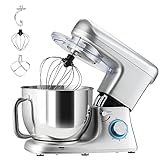 RELAX4LIFE 1400W Küchenmaschine mit 7L Edelstahlschüssel, 6-stufige Rührmaschine mit P-Stufe, Teigmaschine mit Knethaken & Schneebesen & Rührbesen & Spritzschutzdeckel (Silber)