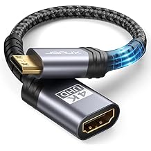 JSAUX Mini HDMI to HDMI Adapter, Mini HDMI Male to HDMI Female Cable with 4K 60Hz HDR 3D 18Gbps, Compatible with Camera, Camcorder, Raspberry Pi Zero, Laptop, Tablet-Gray