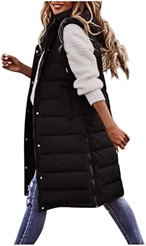 Women’s Long Puffer Vest Plus Size Sleeveless Hooded Vest Winter Lightweight Full Zip Outdoor Puffer Vest Jacket Coat