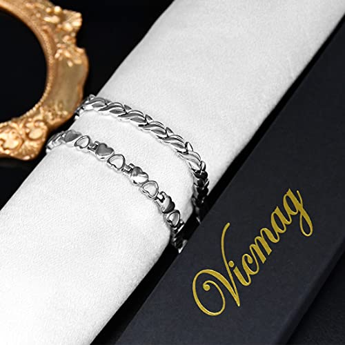 Vicmag 2Pcs Magnetic Bracelets For Women Arthritis Pain Relief Titanium Steel With Magnets Jewelry Gift With Adjustment Tool Health Magnetic Field Therapy #TOP7