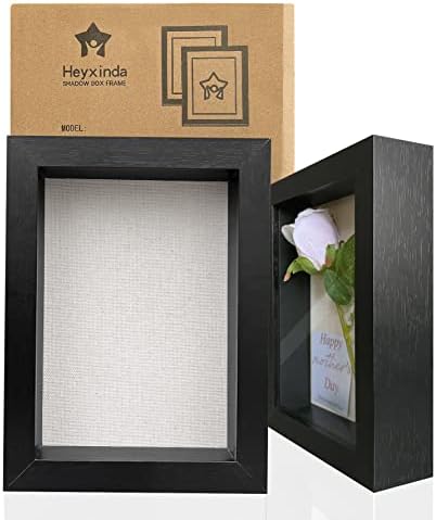 Heyxinda 5x7 Shadow Box Frame - Set of 2, Deep Wood Black Display Case for Flowers, Wedding, Crafts, Photos, Baby Keepsake - 1.5" Depth | 3D Picture Frame for Display and Preservation