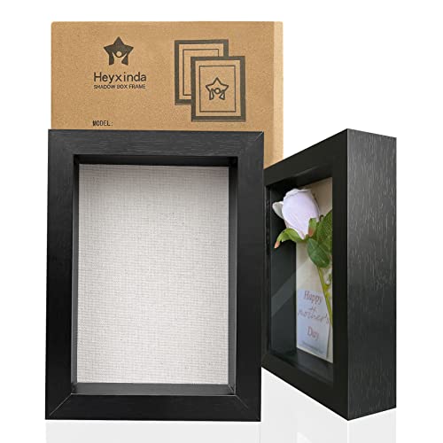 Heyxinda 5X7 Shadow Box Frame - Set Of 2, Deep Wood Black Display Case For Flowers, Wedding, Crafts, Photos, Baby Keepsake - 1.5" Depth | 3D Picture Frame For Display And Preservation #TOP3