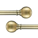 YuMierle 2 Pack Industrial Curtain Rods, Iron Curtain Rods for Windows 28 to 48, 3/4 Inch Curtain Rods Ball Finials, Outdoor Farmhouse Curtain Rod Room Divider, 28-48" Antique Brass 2 Pack