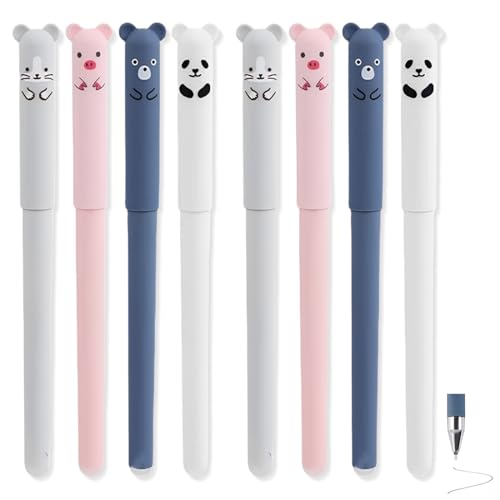 8 Stück Radierbarer Kugelschreiber,Tintenroller Radierbar 0.5mm Cartoon Löschbarer Stift Löschbaren Gelstiften für Kind...