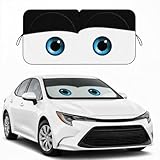 Funny Eyes Car Windshield Sun Shade, 59 x 27.5 Foldable Front Window Sunshade Universal Fits Sedan Compact Car Hatchback Small SUV, UV Heat Protection