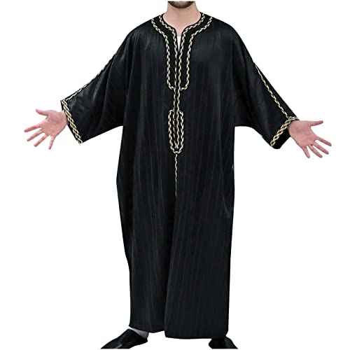 Ctreela Men's Muslim Arab Thobe Saudi Arabia Jubba Dishdasha Long Robe Ramadan Dress Middle East Clothing Long Gown